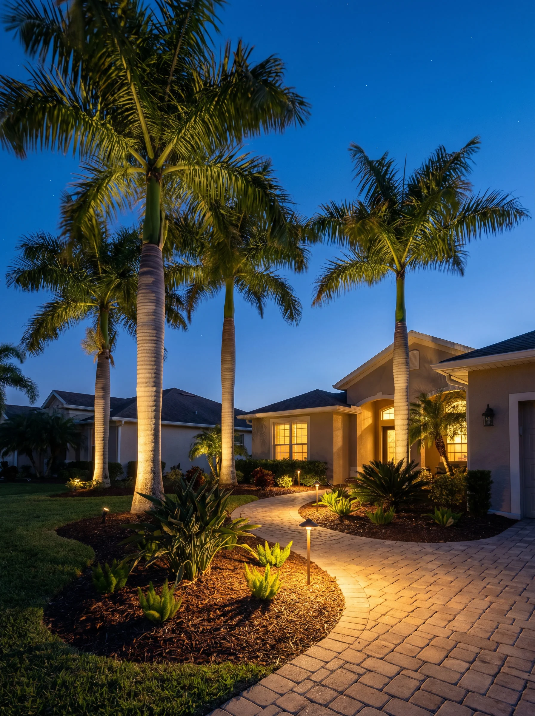 Landscape lighting at dusk