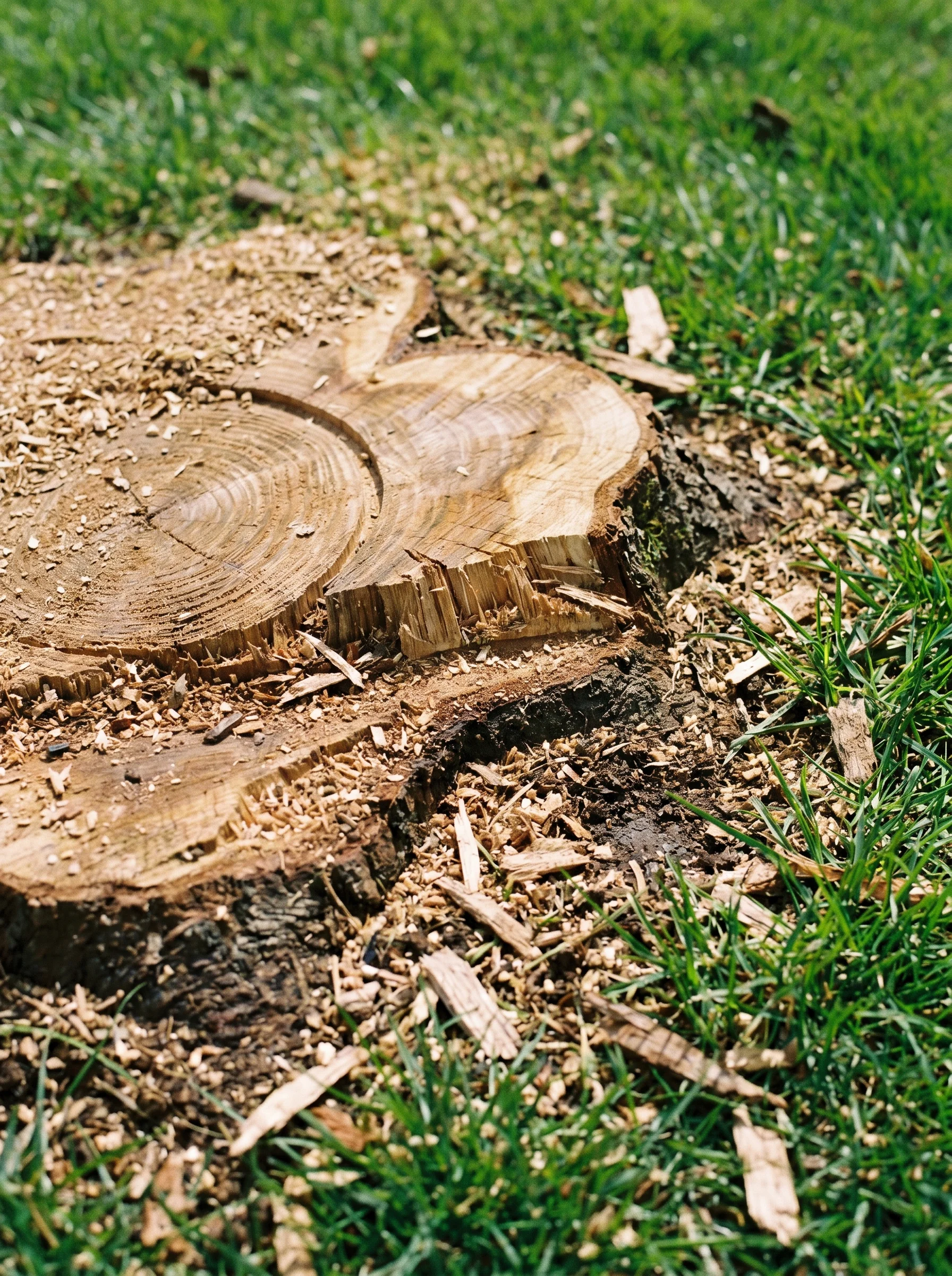 Freshly ground tree stump